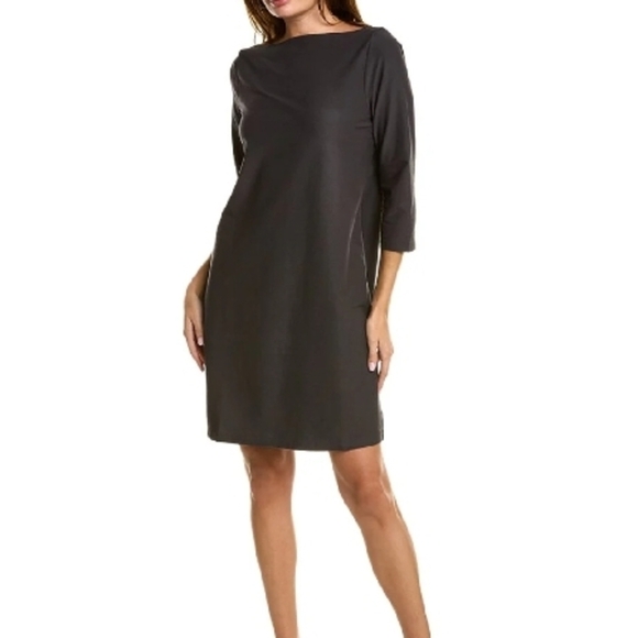 Eileen Fisher | Black Bataeu Neck Shift Mini Dress Size XL - Picture 1 of 9
